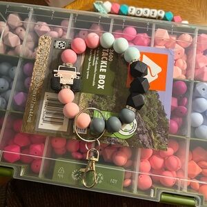 Jeep Keychain with Pink and Black Beads